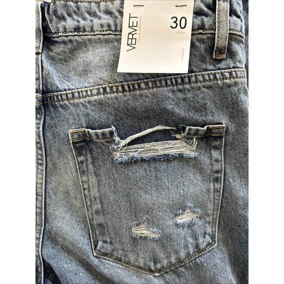 Judy Blue Vervet Sz 30 90s Vintage Crop Jeans Blue Melody Distressed Raw Hem Y2K - Picture 9 of 13